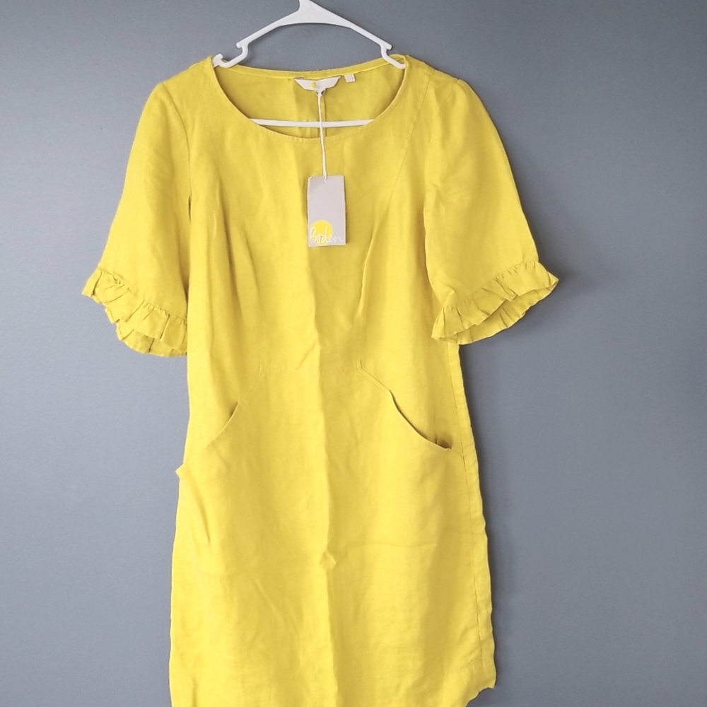 Boden 100% Linen Yellow Dress, 4